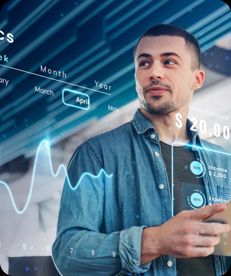 Homem analisando os dados fornecidos pela Foozi